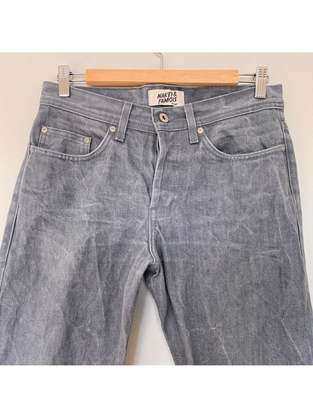 Naked & Famous Weird Guy Grey Selvedge Raw Denim Jeans Mens Sz 30 - Picture 4 of 14
